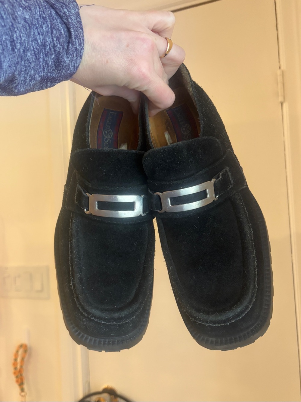 Black Suede Loafers with Metal Bit